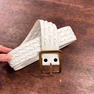 Vintage White Steerhide Wide Leather Belt Western 34-36 Festival Coastal Cowgirl